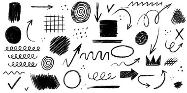 Artistik tasarım için oklar, karalamalar ve şekiller de dahil olmak üzere dışavurumsal çizim elementlerinin yaratıcı bir karışımı