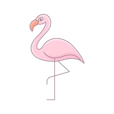Yumuşak pastel flamingo, minimalist çizgi film tarzında. Tek ayak üzerinde duruyor. Etiketler ve öğretim materyalleri için mükemmel.
