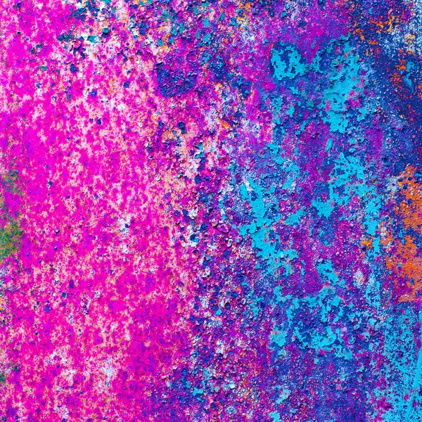 Texture of abstract bright colorful background from old iron with peeling paint. square photo with copy space for text — Stock Photo, Image