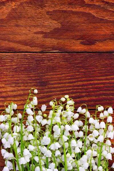 beyaz çiçek lilyum vadideki eski ahşap kahverengi zemin üzerinde dağınık