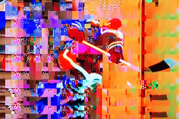Texture abstraite colorée de fond. glitches, distorsion sur l'écran diffusé chaînes satellite de télévision numérique — Photo