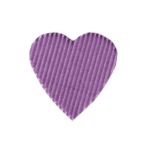 Le symbole d'un cœur coupé à partir de carton ondulé couleurs violettes isolées sur fond blanc. le concept d'amour, Saint Valentin — Photo