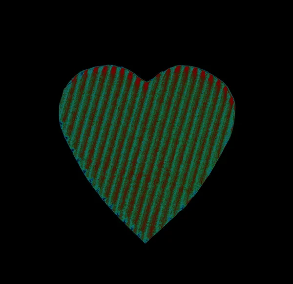 Abstract green heart of the goffered cardboard isolated on a black background. the concept of love, Valentine's day — Stock Photo, Image