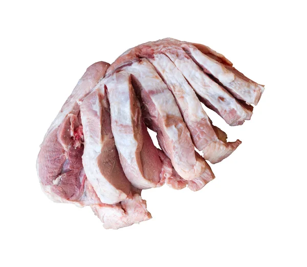 Cioplit o bucată de carne de porc crudă izolată pe fundal alb — Fotografie, imagine de stoc