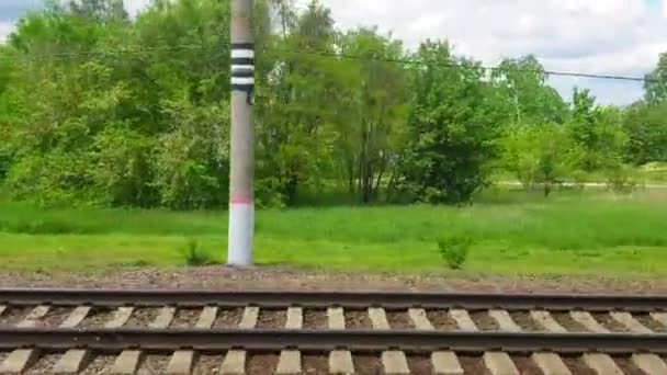 Beautiful Spring Summer View Countryside Window Moving Train — Vídeos de Stock
