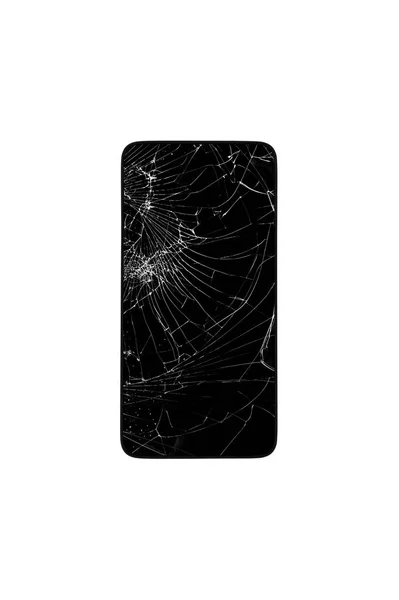 Mobile Phone Broken Screen Isolated White Background Top View — Stock Photo, Image