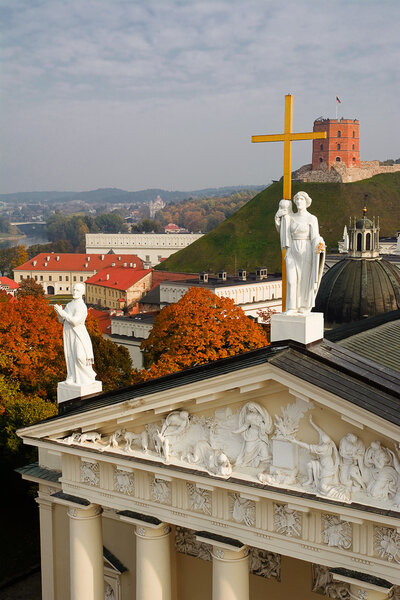 Panorama of cathedral of Vilnius and Gediminas Castle