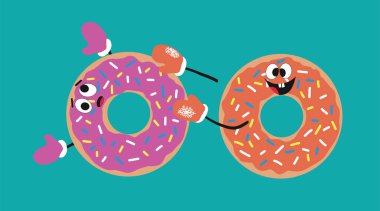 Gözleriyle ve elleriyle jöleli donutlar.