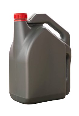 Gri plastik galon, beyaz arka planda izole edilmiş, kırpma yolları var...