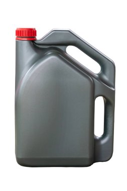 Gri plastik galon, beyaz arka planda izole edilmiş, kırpma yolları var...