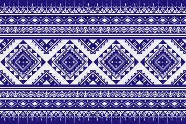 Retro Soyut Geometrik Etnik desen kusursuz. Mavi ve beyaz Aztek, Kızılderili kabilesi ve Afrika tekstili. Arkaplan soyut folklor süslemesi işlemeli arka plan. Vektör illüstrasyonu