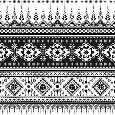 Yerli Soyut Geometrik Etnik desen kusursuz. Siyah beyaz Aztek, Kızılderili kabilesi ve Afrika tekstili. Arkaplan soyut folklor süslemesi işlemeli arka plan. Vektör illüstrasyonu