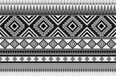 Klasik Soyut Geometrik Etnik desenler kusursuz. Siyah beyaz Aztek, Kızılderili kabilesi ve Afrika tekstili. Arkaplan soyut folklor süslemesi işlemeli arka plan. Vektör illüstrasyonu