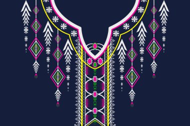 Yerli geometrik geleneksel etnik model. Kolye çiçek mücevherleri. Boyunluk nakışı, kadın modası için tasma tasarımları, kıyafetler ve mücevherler.