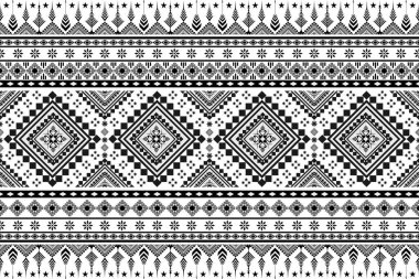 Retro Soyut Geometrik Etnik desen kusursuz. Siyah beyaz Aztek, Kızılderili kabilesi ve Afrika tekstili. Arkaplan soyut folklor süslemesi işlemeli arka plan. Vektör illüstrasyonu