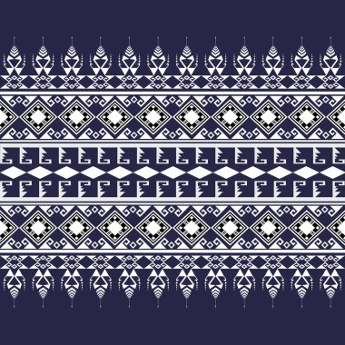 Yerli Soyut Geometrik Etnik desen kusursuz. Mavi ve beyaz Aztek, Kızılderili kabilesi ve Afrika tekstili. Arkaplan soyut folklor süslemesi işlemeli arka plan. Vektör illüstrasyonu