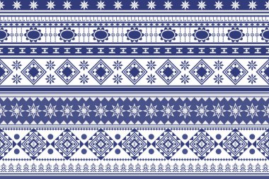 Yerli Soyut Geometrik Etnik desen kusursuz. Mavi ve beyaz Aztek, Kızılderili kabilesi ve Afrika tekstili. Arkaplan soyut folklor süslemesi işlemeli arka plan. Vektör illüstrasyonu