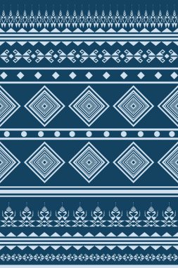 Dikey Mavi ve Beyaz Geometrik Soyut Kabile Modeli vektör nakış tarzı. Arkaplan, halı, duvar kağıdı, giysi, ambalaj, kumaş, sargı için geleneksel tasarım. Vektör illüstrasyonu