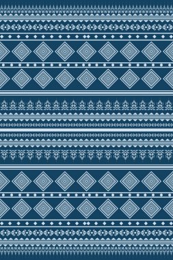 Dikey Mavi ve Beyaz Geometrik kabile etnik model vektör nakış stili. Arkaplan, halı, duvar kağıdı, giysi, ambalaj, kumaş, sargı için geleneksel tasarım. Vektör illüstrasyonu