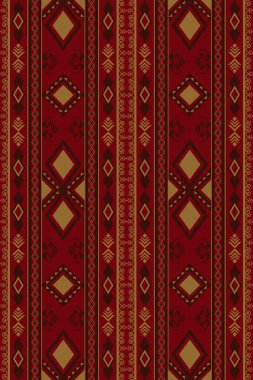 Kırmızı Güneybatı Geometrik Soyut Etnik Şablon 'un dikey hali kusursuz. Aztek Amerikan Meksika Navajo kabilesi dokusu. Kumaş tasarımı, baskı halısı, moda