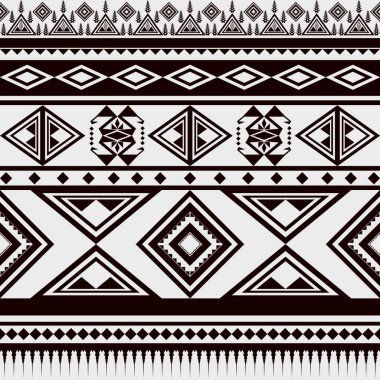 Klasik Siyah ve Beyaz Yerli Soyut Geometrik Etnik Şablon. Aztek Amerikan kumaşı. Navajo kabilesinin kusursuz deseni. Boho Hint dokusu süsü kumaş tasarımı. Tekstil baskı halısı moda.