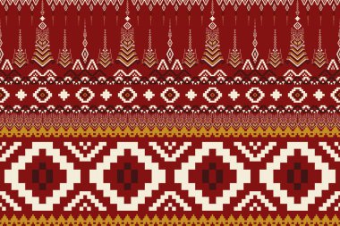 Tasarım vektör sanatı. Soyut geometrik çapraz ilmek etnik desen. Yerli işlemeli kumaş dokusu arkaplan, halı, duvar kağıdı, giysi, ambalaj, Batik, halk müziği