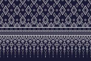 Mavi ve Beyaz Soyut Geometrik Etnik Düzen. Geleneksel Aztek Amerikan Kumaş Kalıpları Kusursuz. Giysi, duvar kağıdı, baskı, dokuma için Boho desenli nakış deseni tasarımı.