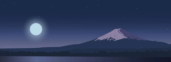 Місяць Піднімається Над Вершиною Фудзіяма Нічний Вид Японську Туристичну Атракцію — стоковий вектор