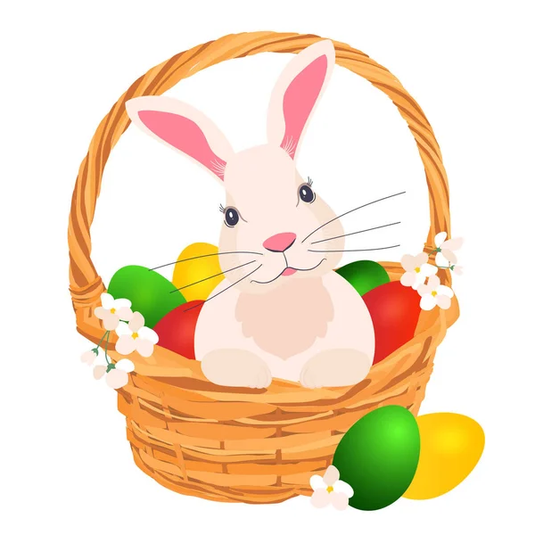 Illustration Easter Bunny Basket Eggs Vector Graphics Design Stickers Easter — Stock Vector