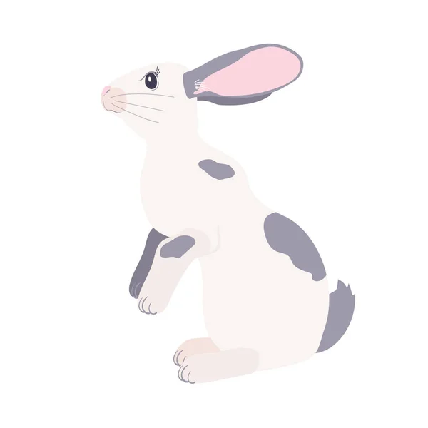 Белый Кролик Сидит Задних Лапах Милый Кролик Пасхальной Открытки Дизайн — стоковый вектор