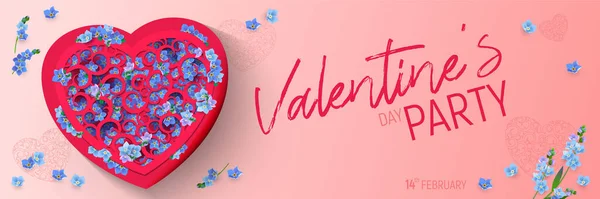 Valentinstag Festlichen Hintergrund Mit Realistischen Herzförmigen Geschnitzten Anhänger Andforget Blumen — Stockvektor