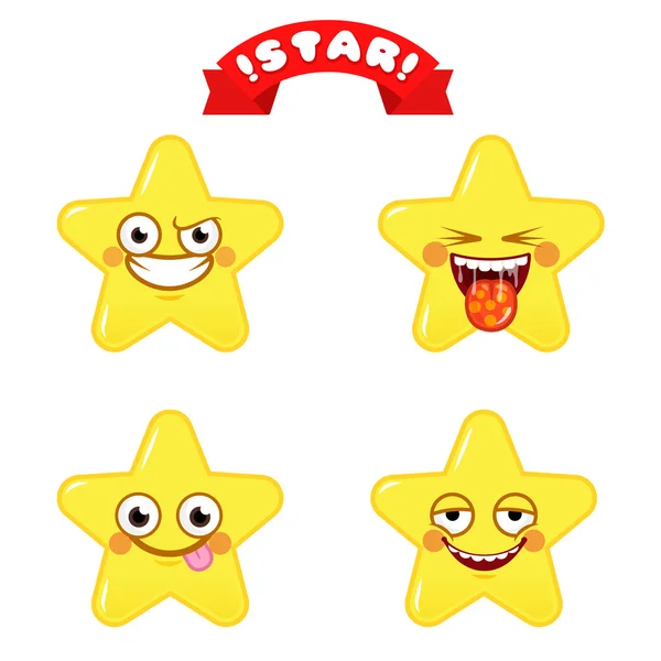 (Inggris) Fun Cartoon Crazy Yellow Star on Colorful Red Background Vector Illustration icons on white - Stok Vektor