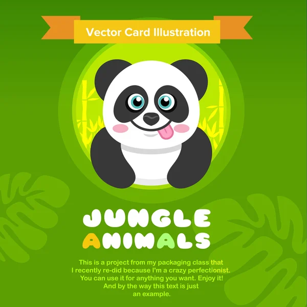 Plantilla de tarjeta de ilustración vectorial de dibujos animados de oso de panda de animales de la selva — Vector de stock