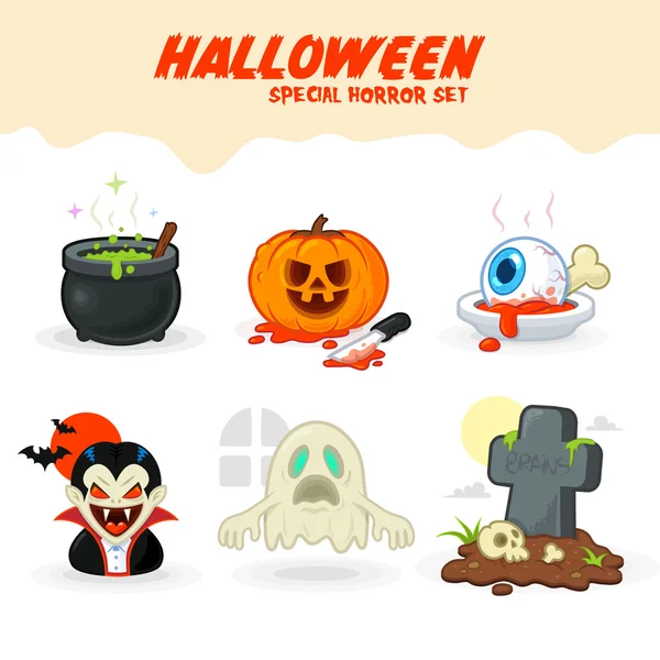 Halloween horror vektör beyaz zemin üzerine izole Icons set — Stok Vektör