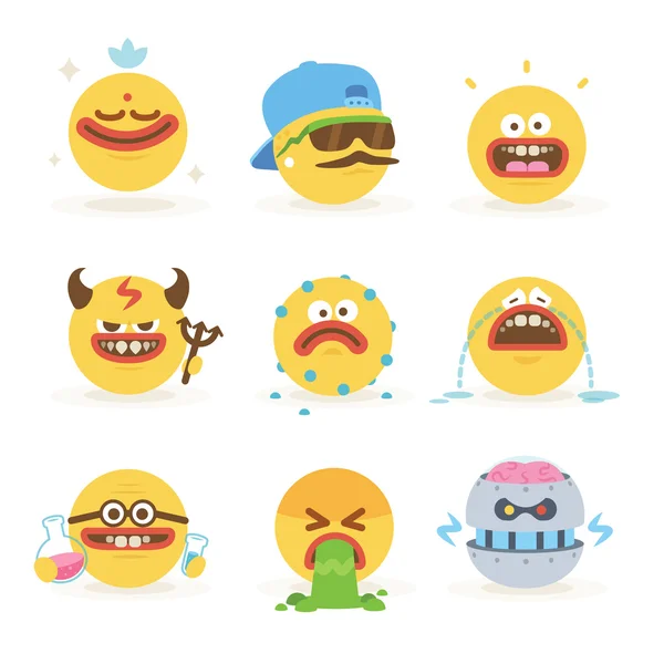 Cartoon Freaky gezichten Smiley Emoticons Set 2 — Stockvector