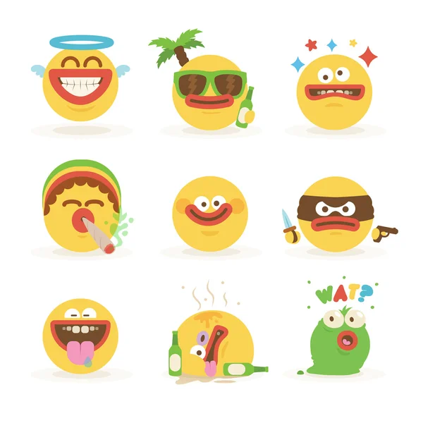 Cartoon Freaky Faces Smiley Emoticons Set 1 — Stock Vector