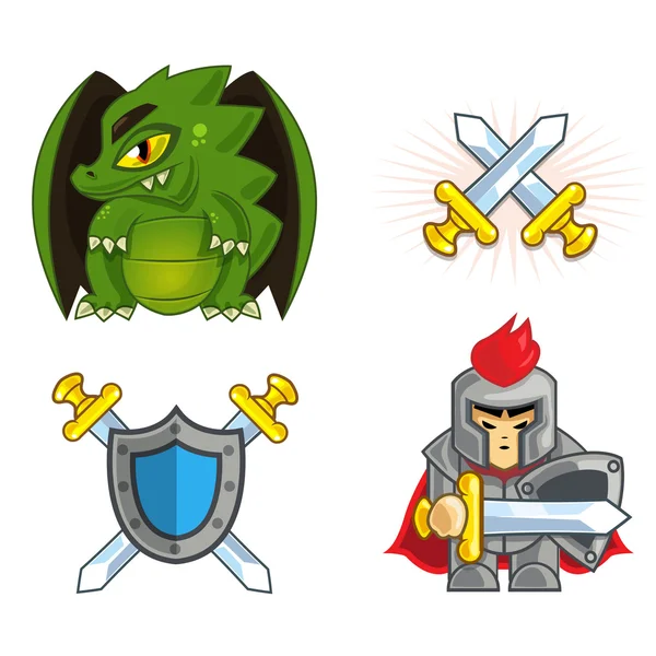 Conjunto de ícones de vetor Knight & Dragon — Vetor de Stock