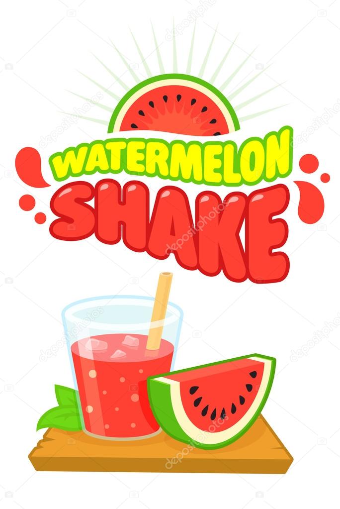 Watermelon Shake Vector Poster Illustration & Logo design Template isolated on white in Flat Cartoon Comic style