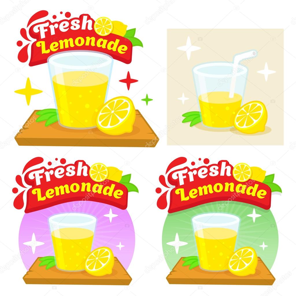 Fresh Lemonade Lemon Juice Comic Cartoon Flat Vector Illustration Logo Template Isolated on white