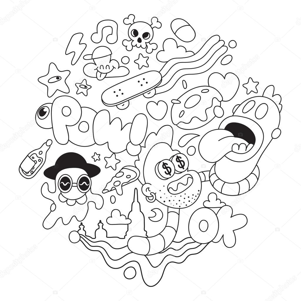 Crazy Freaky Colorful Comic Cartoon Fun Kid Urban Vector collage illustration sticker badges on white background Stock Vector Image by ©dimpo #83989590 Crazy Freaky Colorful Comic Cartoon Fun Kid Urban Vector collage illustration sticker badges on white background Stock Vector Image by ©dimpo #83989590