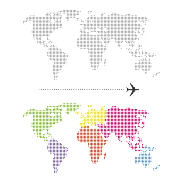 Mapa del mundo de colores punteados — Vector de stock