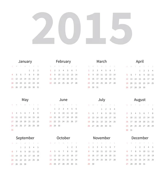Calendario 2015 modello — Vettoriale Stock