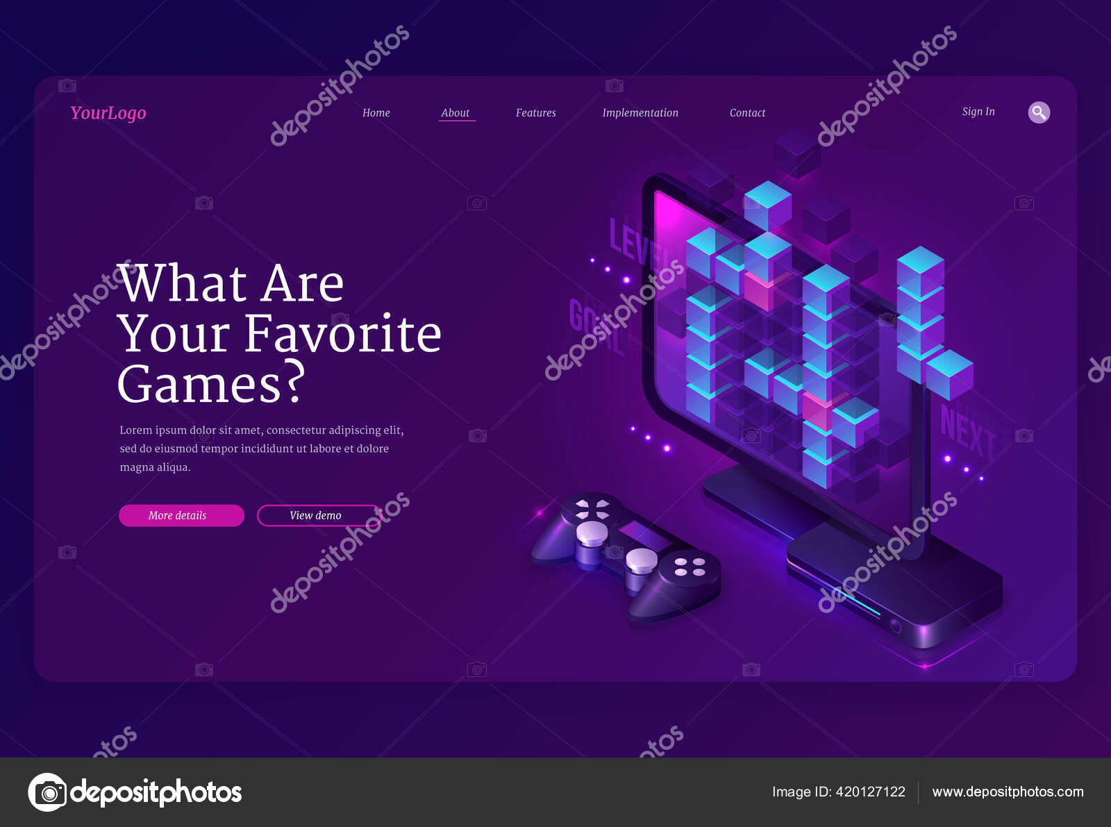 Game website landing page design template Vector Image