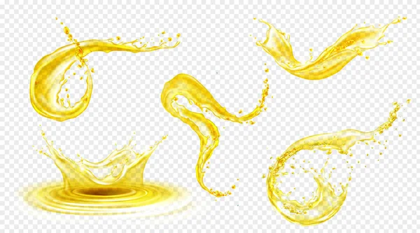 Orange, jus de citron ou éclaboussures d'huile, boisson jaune — Image vectorielle