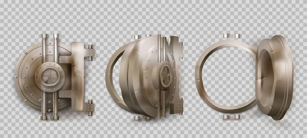 Старі круглі безпечні двері, склепінчасті ворота металевого банку — стоковий вектор