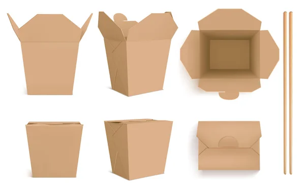 Векторная бумага Вок-коробки и палочки для еды — стоковый вектор