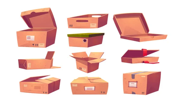 Empty cardboard boxes different shapes — Stock Vector
