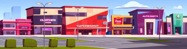 Calle de la ciudad con tiendas y edificios comerciales — Vector de stock