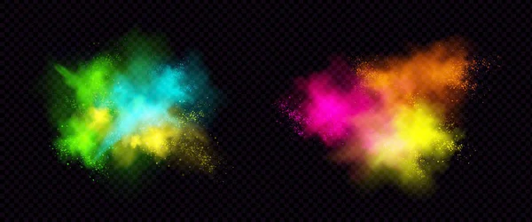 Explosões de pó de cor, pó de pintura com partículas — Vetor de Stock