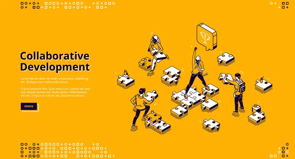 Collaborative development isometric landing page — Stock Vector